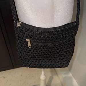 Lina Small Black Crochet Zip Top Crossbody Bag Purse Braided Y2K Excellent